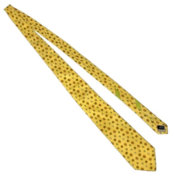 Salvatore Ferragamo Made in Italy 100% Silk Necktie Flowers on Yellow Gold B2 - Picture 4 of 5